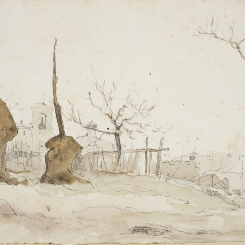 image for: Modest Urgell - Vista de poble amb pallers - Cap a 1884