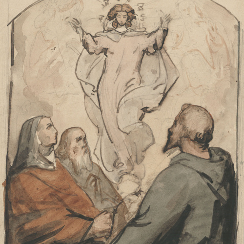 image for: Francesc Torras - Mare de Déu i tres sants - Cap a 1860-1875