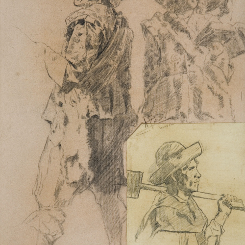 image for: Antoni Fabrés - Estudis de soldat del segle XVII i camperol mexicà - Cap a 1902-1903