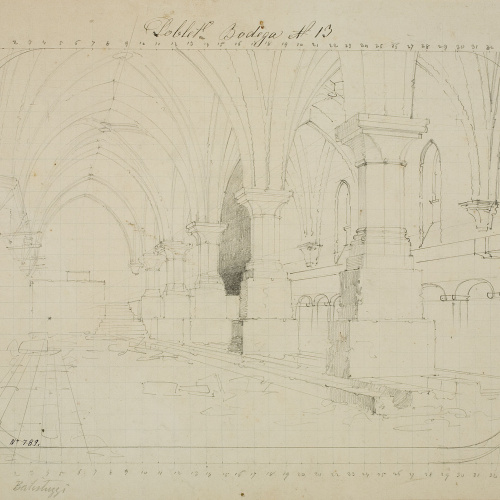 image for: Achille Battistuzzi - Celler del monestir de Poblet (anvers) / Elements arquitectònics (revers) - Cap a 1870