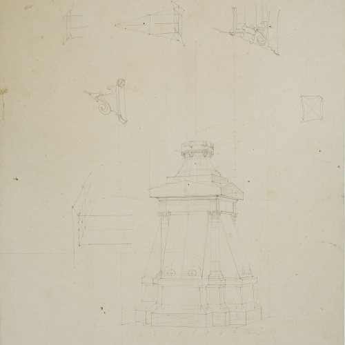 image for: Achille Battistuzzi - Celler del monestir de Poblet (anvers) / Elements arquitectònics (revers) - Cap a 1870 [1]