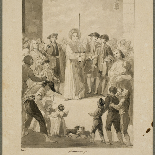 image for: Antoni Caba - La festa de Sant Pau a Barcelona cap a finals del segle XVIII (dibuix preparatori per a una estampa) - Cap a 1860-1870
