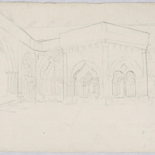 image for: Claudi Lorenzale - Vista parcial del claustre del monestir de Poblet - Cap a 1845