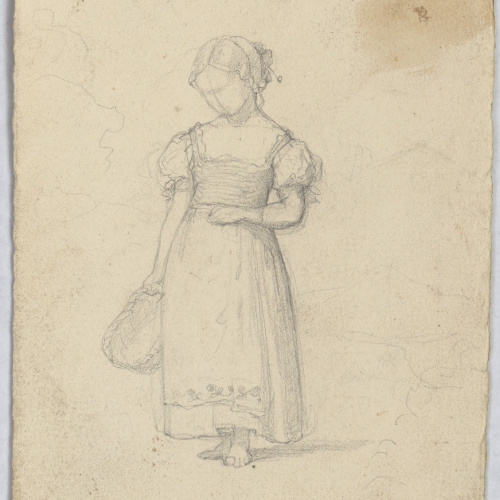 image for: Francesc Torras - Una noia, dempeus i descalça, amb un cistell a la mà - Cap a 1860-1876