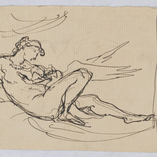 image for: Francesc Torras - Júpiter i Leda (anvers) / Croquis de Júpiter i Leda (revers) - Cap a 1860