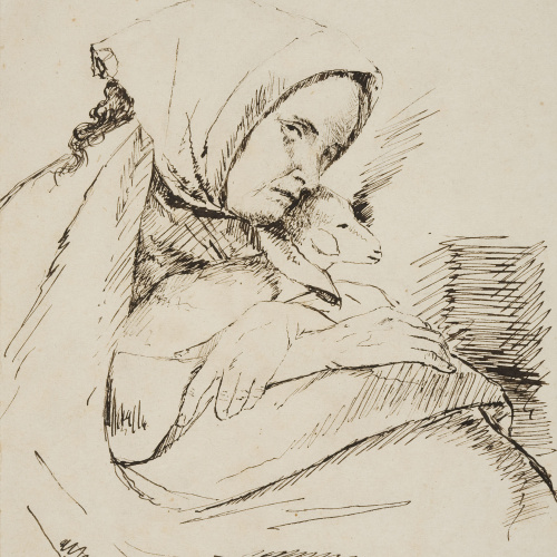 image for: Francesc Gimeno - Dona amb un xai (anvers) / Apunt d&#039;una llar de foc encesa, plantes i un rostre femení (revers) - Cap a 1875-1880