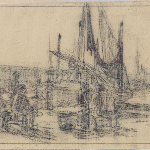 Dionís Baixeras - El moll de pescadors - Cap a 1898 image for: Dionís Baixeras - El moll de pescadors - Cap a 1898