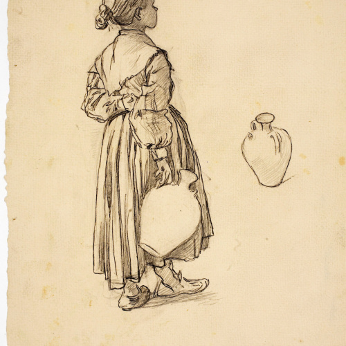 image for: Dionís Baixeras - Estudi de noia amb càntirs per al quadre «Las Quintas» - Cap a 1905