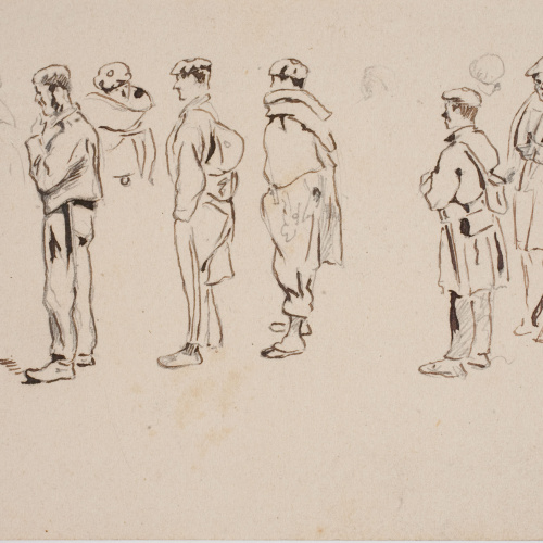 image for: Josep Lluís Pellicer - Somorrostro (anvers) / Croquis de figures (revers) - Cap a 1874
