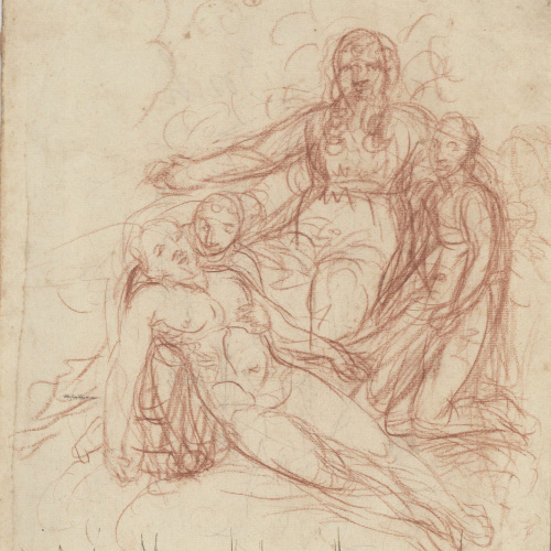 image for: Josep Bernat Flaugier - Estudi anatòmic de figures per a una composició religiosa (anvers) / Croquis d&#039;unes figures (revers) - Cap a 1800-1812