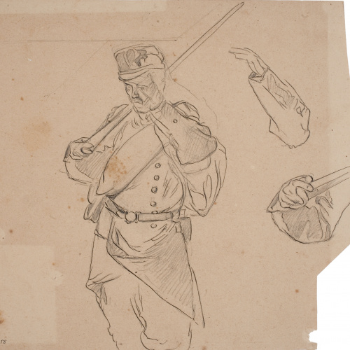 image for: Josep Lluís Pellicer - Apunts de soldat i braços - Cap a 1872-1876