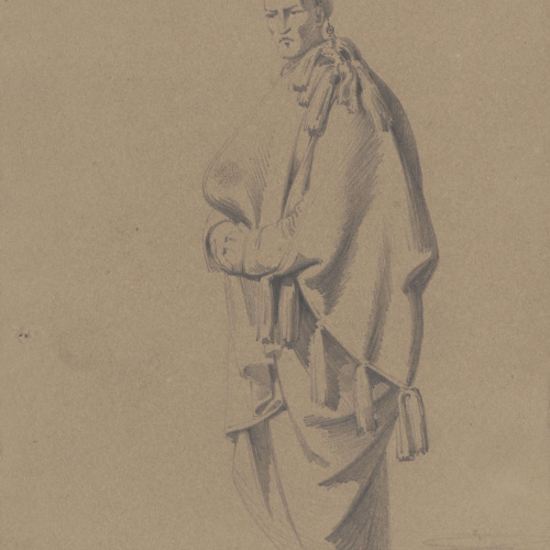 image for: Claudi Lorenzale - Figura masculina amb capa - Cap a 1850-1870