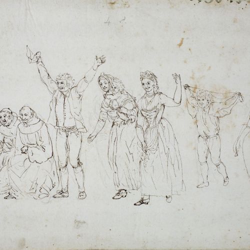 image for: Josep Bernat Flaugier - Dos frares i grup de gent - Cap a 1800-1812