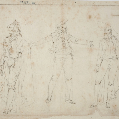 image for: Josep Bernat Flaugier - Tres figures vestides d&#039;època - Cap a 1800-1812