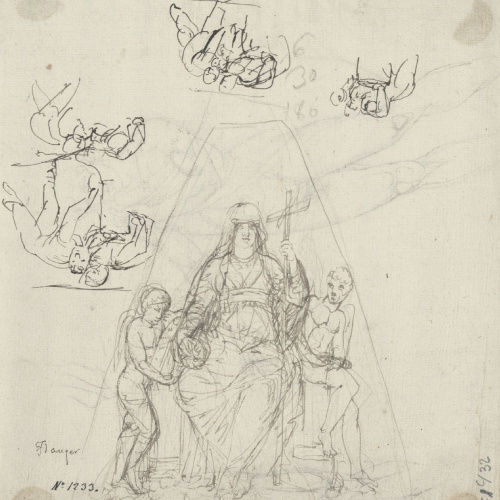 image for: Josep Bernat Flaugier - Al·legoria de la religió per a la decoració de la cúpula de Sant Sever i Sant Carles Borromeu (anvers) / Estudi de figura (revers) - Cap a 1802-1803