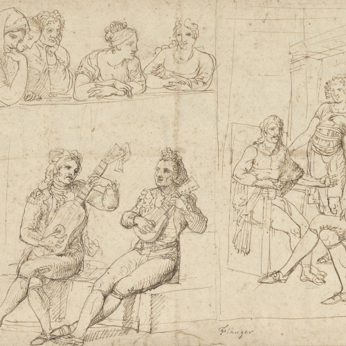image for: Josep Bernat Flaugier - Concert de bandúrries i guitarra, dones en una balconada i figures en un interior - Cap a 1800-1812