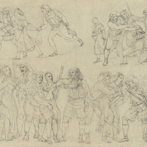 image for: Josep Bernat Flaugier - Miquelets armats escorcollant unes dones - Cap a 1809-1812