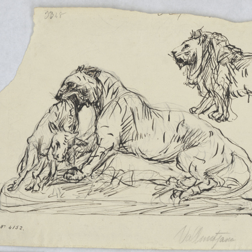 image for: Agapit Vallmitjana Abarca - Projecte per al grup escultòric «Lleona amb els seus cadells» (anvers i revers) - Cap a 1894 (anvers i revers)