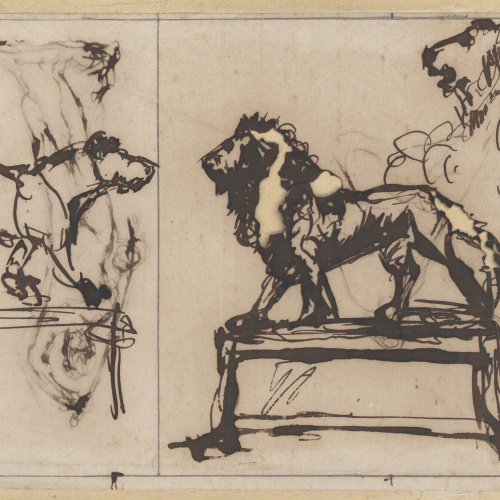 image for: Agapit Vallmitjana Abarca - Croquis de lleons per al monument de Colom a Barcelona - Cap a 1887-1888