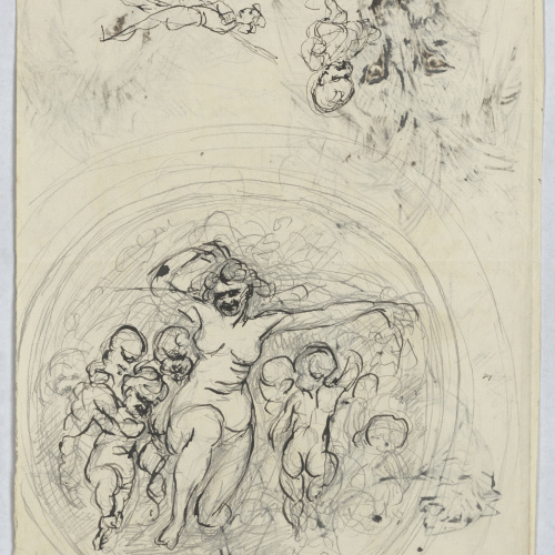 image for: Agapit Vallmitjana Abarca - Estudi per a un baix relleu (anvers) / Nu femení i estudi de lleons (revers) - Cap a 1876-1896 (anvers i revers)