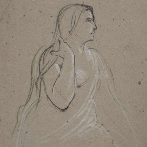 image for: Ramon Martí i Alsina - Croquis de figura femenina de mig cos - Cap a 1860-1865