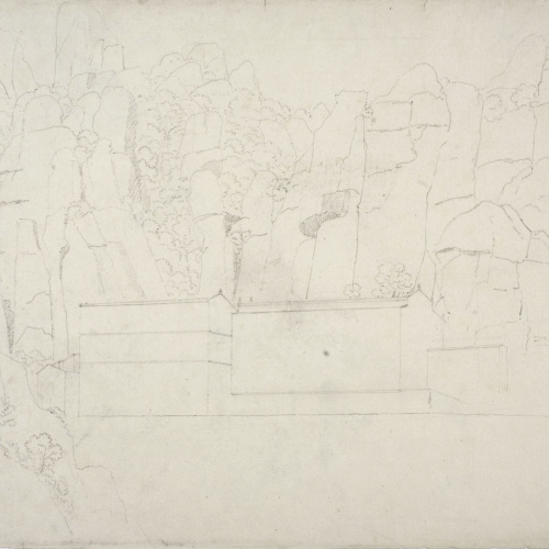 image for: Alexandre de Laborde - Ermita de Sant Jaume (anvers) / Croquis amb una vista del monestir de Montserrat (revers) - Cap a 1801-1803 [1]