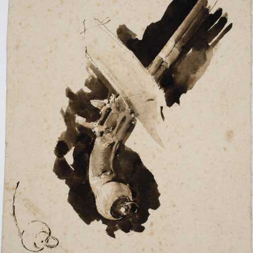 image for: Antoni Fabrés - Arma de foc (anvers) / Esbós de figura orientalista (revers) - Cap a 1880-1884
