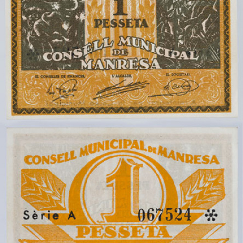 image for: Consell Municipal de Manresa - 1 pesseta - 05.06.1937