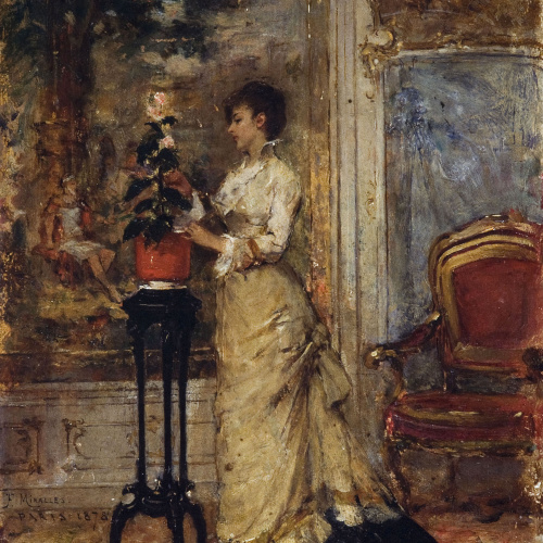 image for: Francesc Miralles - Arreglant un gerro de flors - 1878