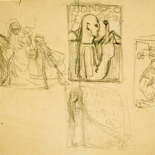 image for: Ismael Smith - Croquis de figures i projectes de cartell del «Montepío de los artistas españoles» (anvers) / Disseny de medalla (revers) - Cap a 1905-1915