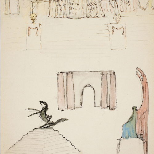 image for: Ismael Smith - Projecte del monument a Manuel Milà i Fontanals (anvers) / Croquis inconcret (revers) - Cap a 1908
