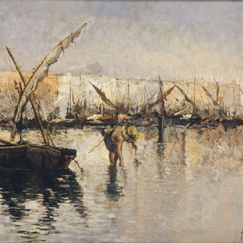 image for: Arcadi Casanovas - Moll de pescadors en dia de sol - 1885
