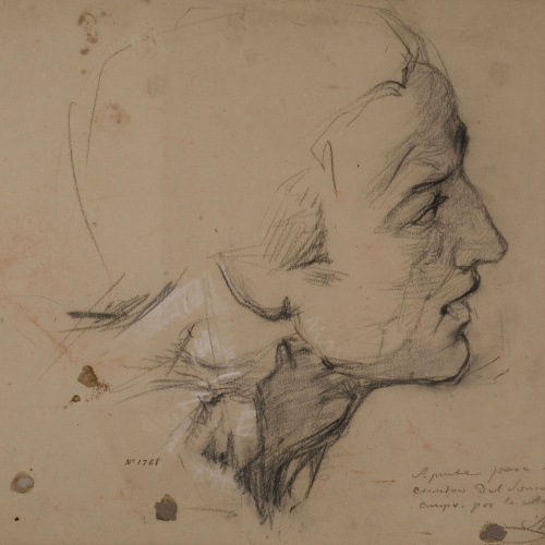 image for: Ramon Martí i Alsina - «El sometent del Bruc». Estudi de figura per al quadre (anvers) / Retrat d&#039;home (revers) - Cap a 1866