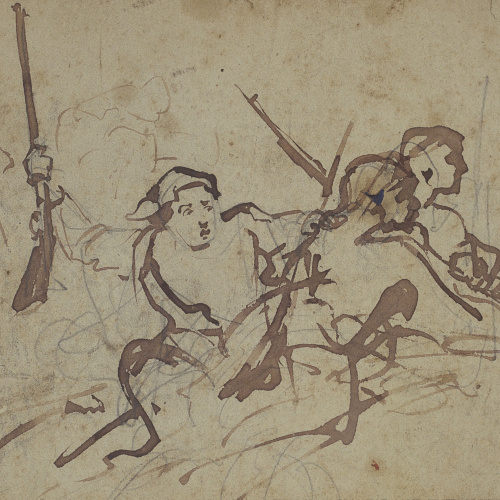 image for: Ramon Martí i Alsina - «El sometent del Bruc». Estudi de figures - Cap a 1866