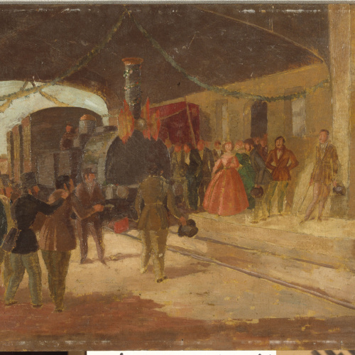 image for: Xavier Nogués - Arribada a Mataró del primer ferrocarril d&#039;Espanya - Cap a 1928-1929
