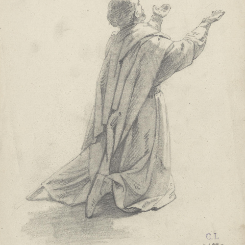 image for: Claudi Lorenzale - Cavaller agenollat en actitud d&#039;implorar (anvers) / Apunt de cavaller agenollat en actitud d&#039;implorar (revers) - Cap a 1860-1870
