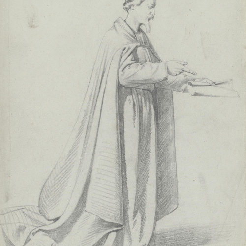 image for: Claudi Lorenzale - Cavaller amb indumentària medieval i un paper a la mà - Cap a 1870