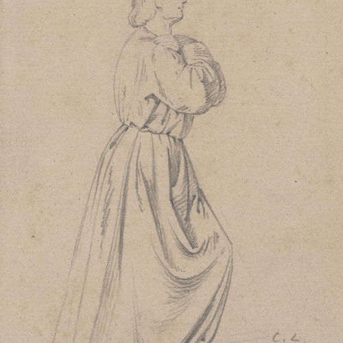 Claudi Lorenzale - Dona amb els braços creuats i pujant unes escales - Cap a 1850-1870 image for: Claudi Lorenzale - Dona amb els braços creuats i pujant unes escales - Cap a 1850-1870