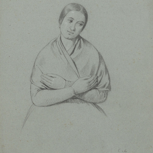 image for: Claudi Lorenzale - Dona amb els braços creuats sobre el pit - Cap a 1860-1880