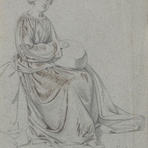 image for: Claudi Lorenzale - Dona asseguda amb un farcell sobre la seva faldilla - Cap a 1850-1870