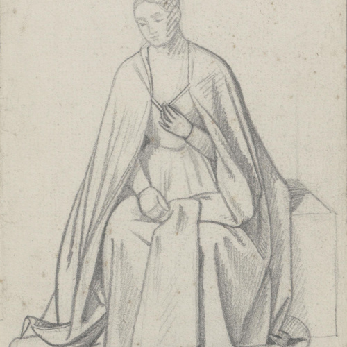 image for: Claudi Lorenzale - Dona asseguda amb un llarg mantell - Cap a 1850-1870