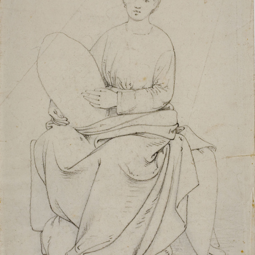 image for: Claudi Lorenzale - Dona asseguda sostenint un farcell (anvers) / Dona asseguda sostenint un farcell (revers) - Cap a 1850-1870