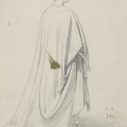 image for: Claudi Lorenzale - Dona d&#039;esquena amb un llarg mantell - Cap a 1850-1870