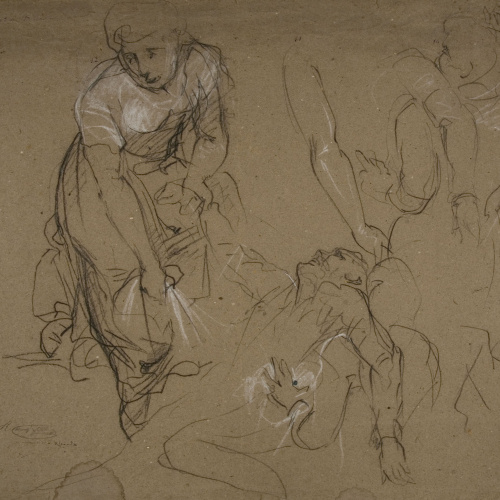image for: Ramon Martí i Alsina - Dones recollint un ferit i altres apunts per al quadre «La companyia de Santa Bàrbara» - Cap a 1891