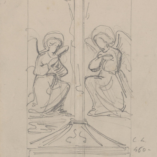 image for: Claudi Lorenzale - Dos àngels venerant la creu - Cap a 1850-1870