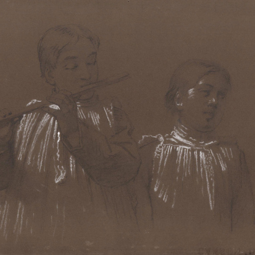 image for: Claudi Lorenzale - Dos escolanets, un d&#039;ells tocant la flauta - Cap a 1850-1870