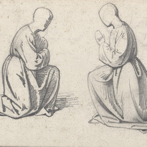 image for: Claudi Lorenzale - Dues dones agenollades pregant - Cap a 1850-1870