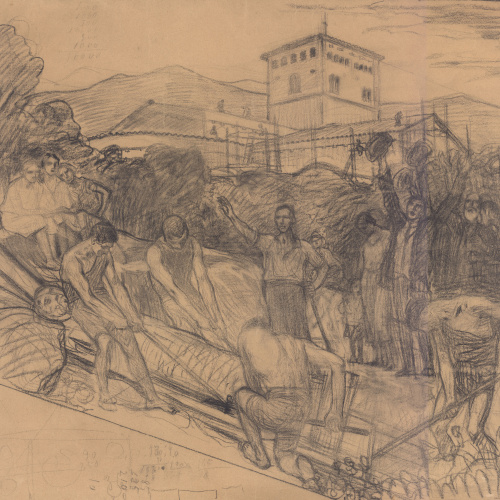 image for: Joan Llimona - Embalatge de l&#039;estàtua d&#039;Esculapi. Projecte per a l&#039;escala de l&#039;antic palau del Governador del parc de la Ciutadella (plafó central) - 1925