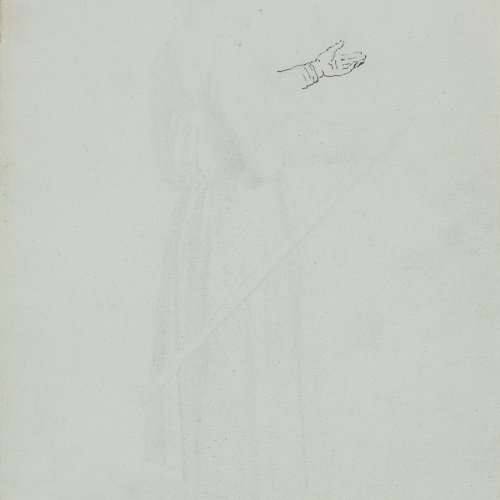 image for: Claudi Lorenzale - Estudi de cavaller medieval (anvers) / Estudi de mà (revers) - Cap a 1870 [1]
