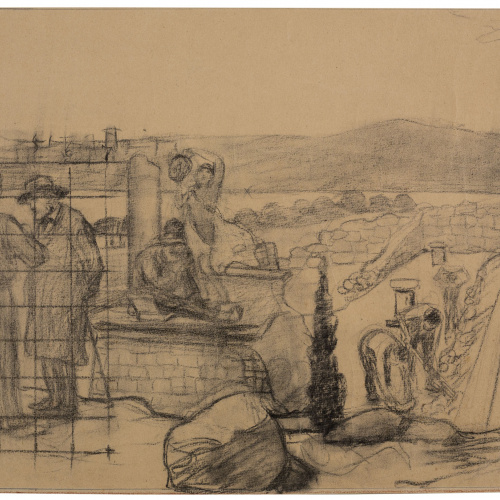 image for: Joan Llimona - Treballs arqueològics a Empúries. Projecte per a l&#039;escala de l&#039;antic palau del Governador del Parc de la Ciutadella (plafó esquerre) - 1925